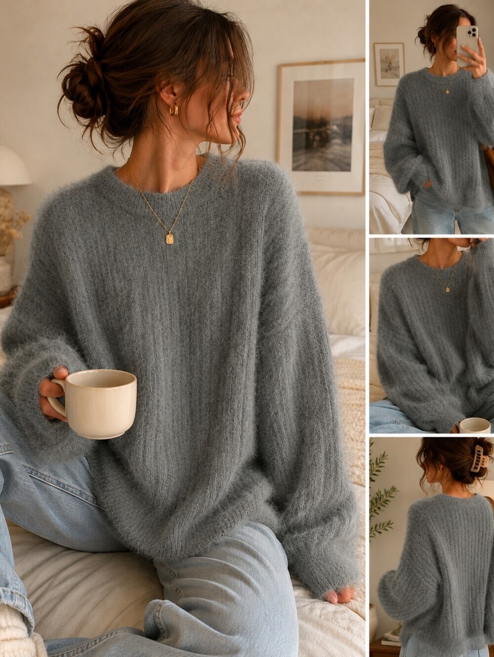 Aerie oversized relaxed fit ribbed cozycore sweater crew neck sage green sz XS
